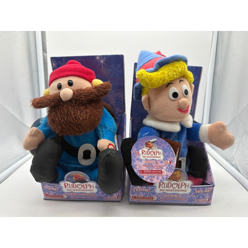 Rudolph Red Nosed Reindeer Plush Lot Yukon Cornelius & Hermey Animated read